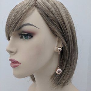 Gold Ball Drop Earrings Stick Dangle Long Metallic